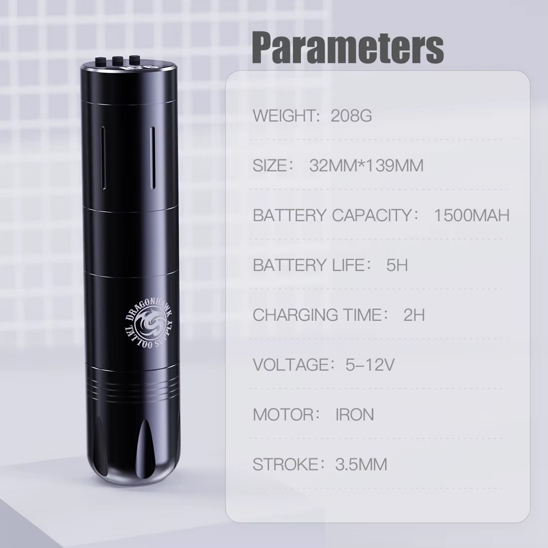 Maquina Pen Dragonhawk X3 Inalambrica Tattoo Profesional En Kit Negro - Imagen 3