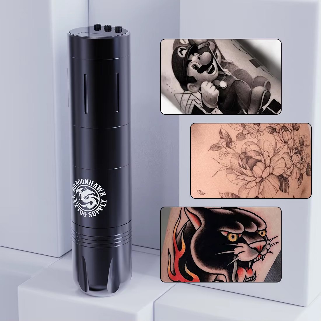 Maquina Pen Dragonhawk X3 Inalambrica Tattoo Profesional En Kit Negro - Imagen 2