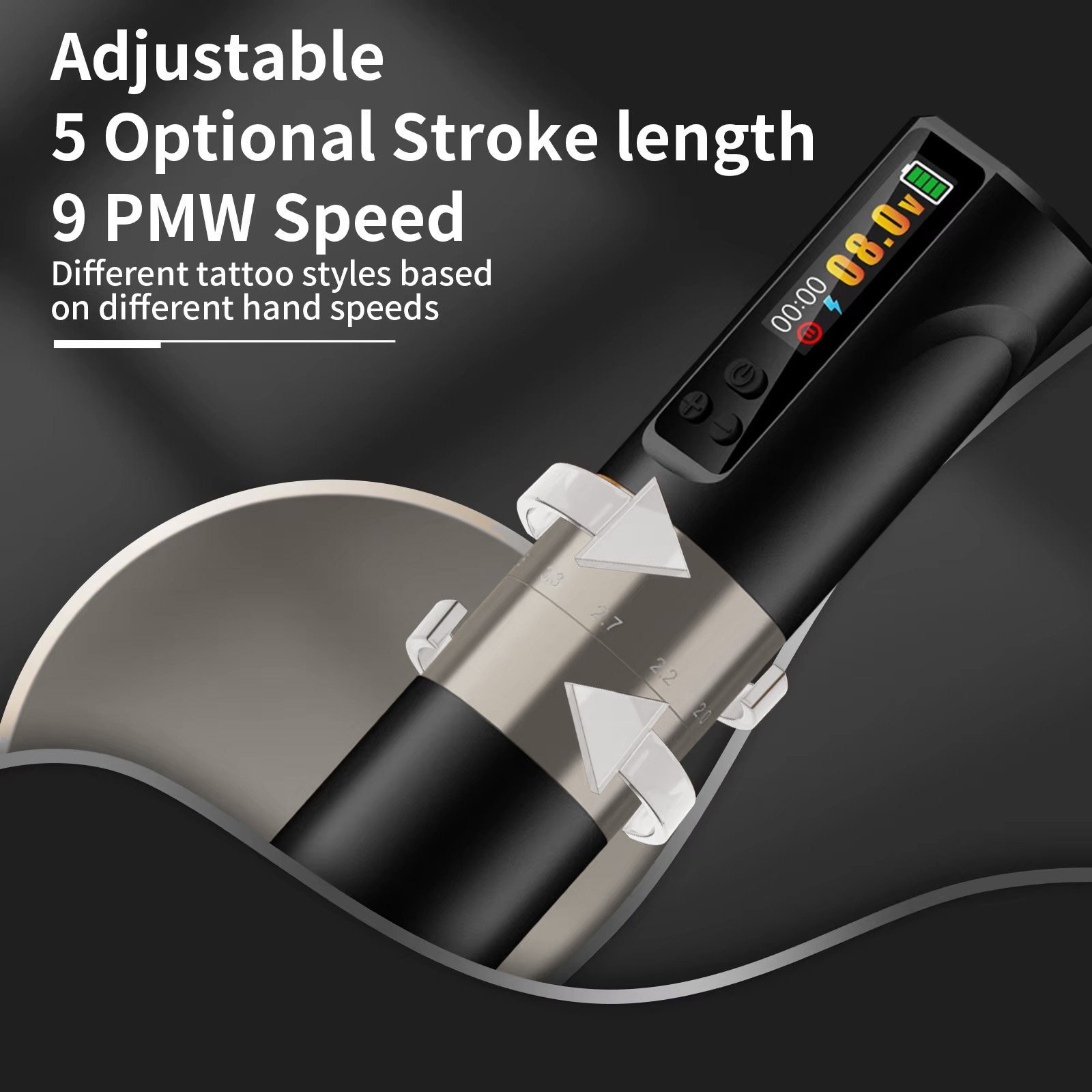 Maquina Tattoo Pen Inalambrica Stroke Ajustable Ez Pro Negro - Imagen 2