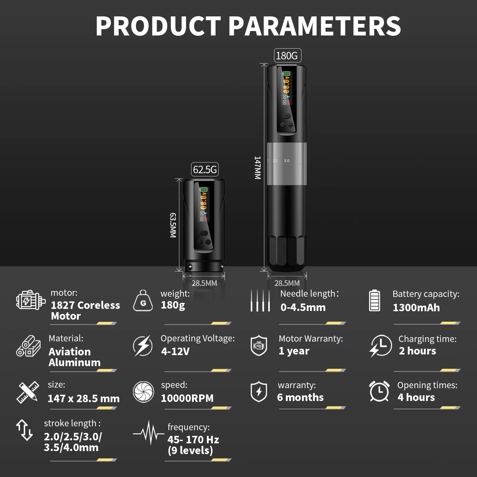 Maquina Tattoo Pen Inalambrica Stroke Ajustable Ez Pro Negro - Imagen 4