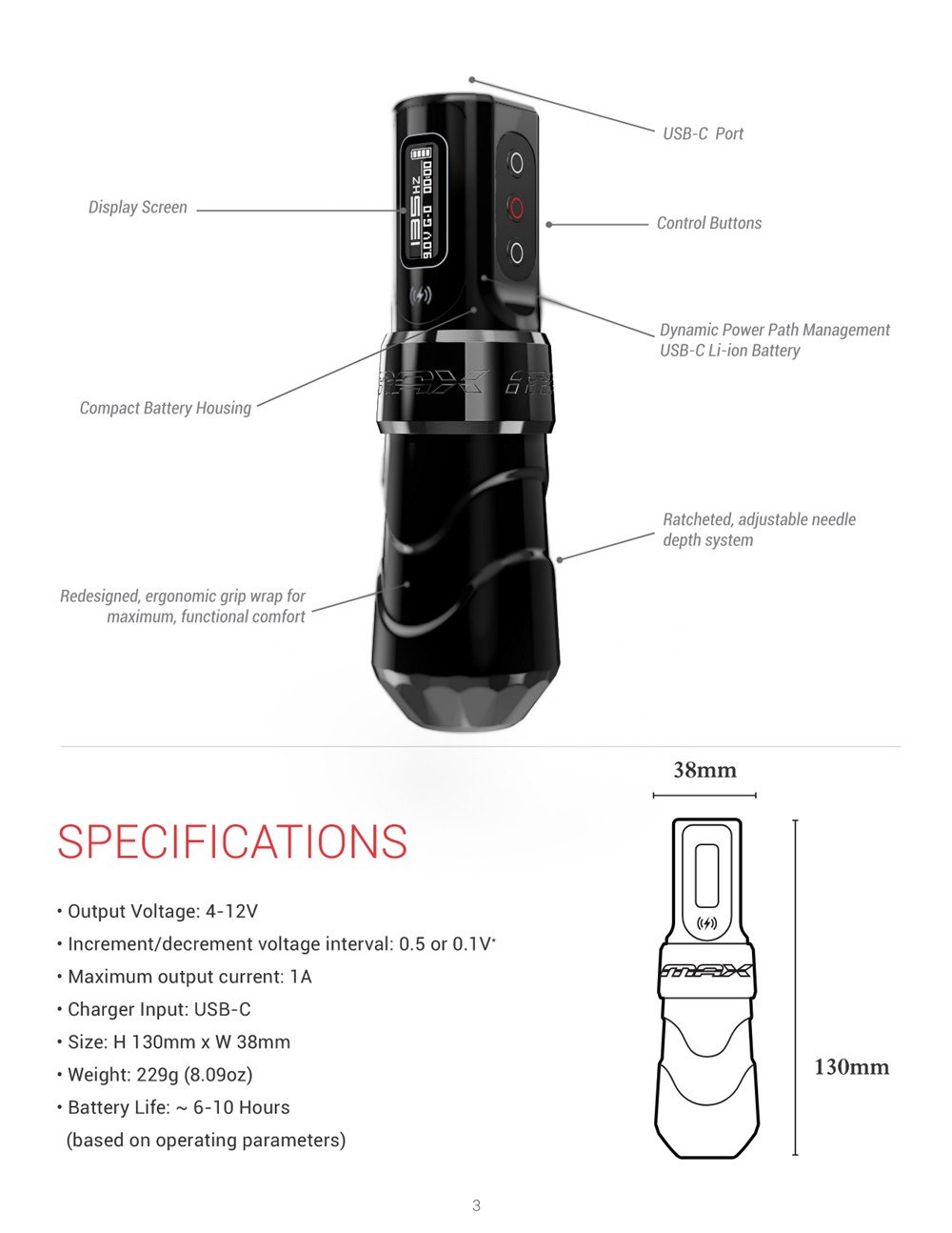Maquina Tattoo Pen Flux Max Inalámbrica 2baterias Black Mate - Imagen 4