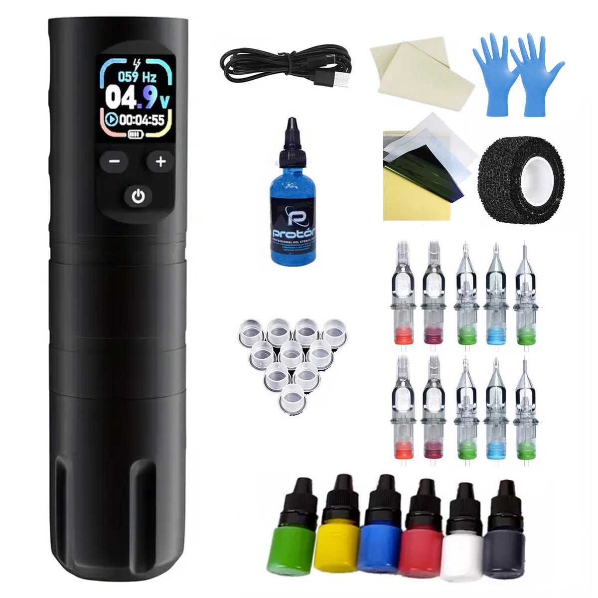 Maquina Pen KVM Tattoo Inalámbrica Pantalla Digital En Kit Negro