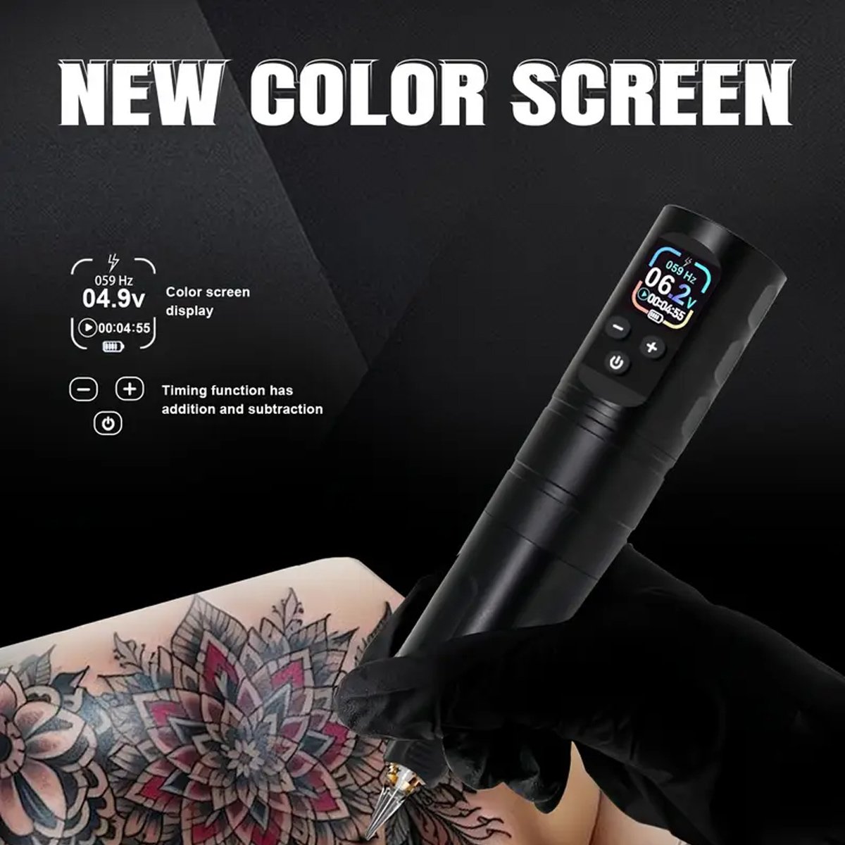 Maquina Pen KVM Tattoo Inalámbrica Pantalla Digital En Kit Negro - Imagen 5