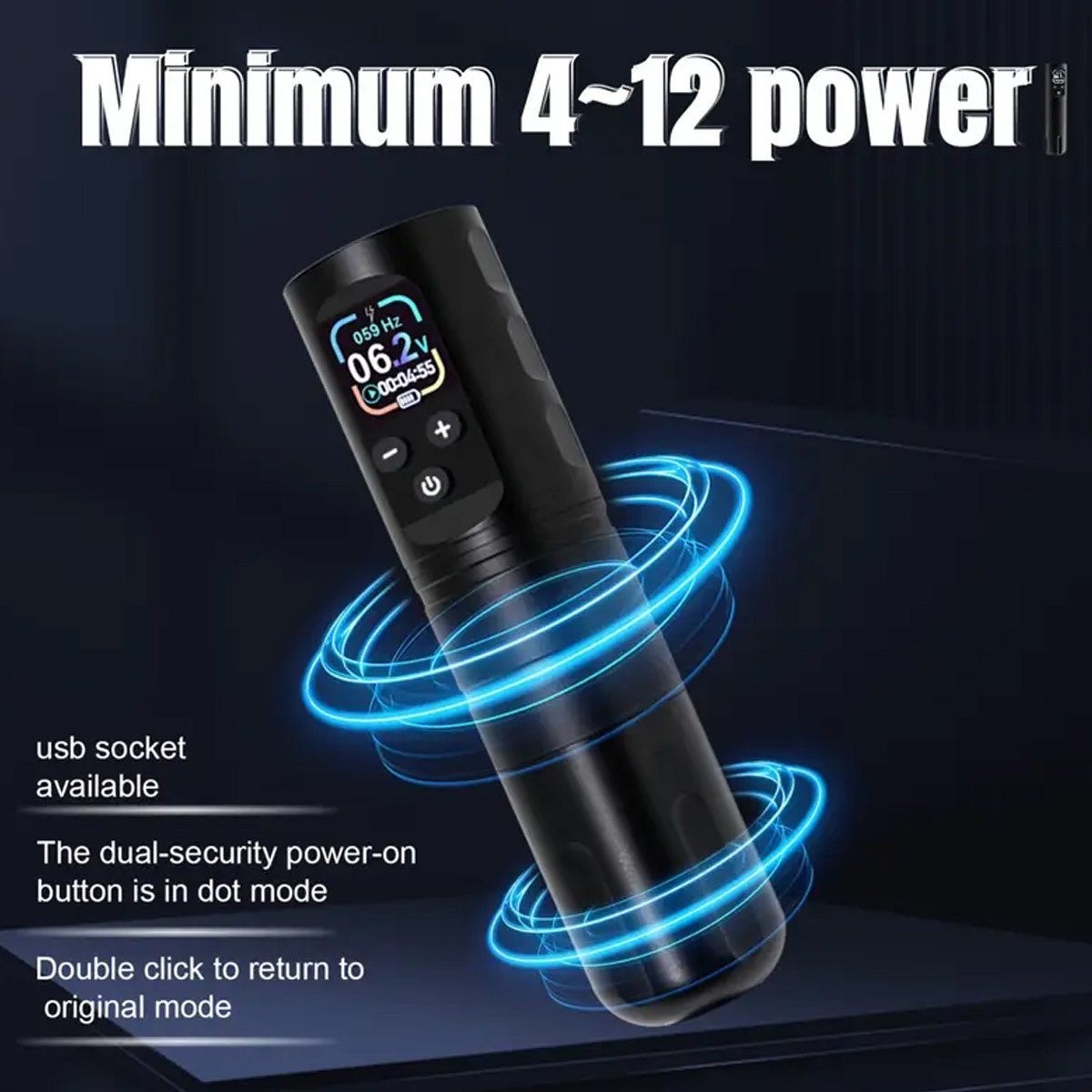 Maquina Pen KVM Tattoo Inalámbrica Pantalla Digital En Kit Negro - Imagen 4