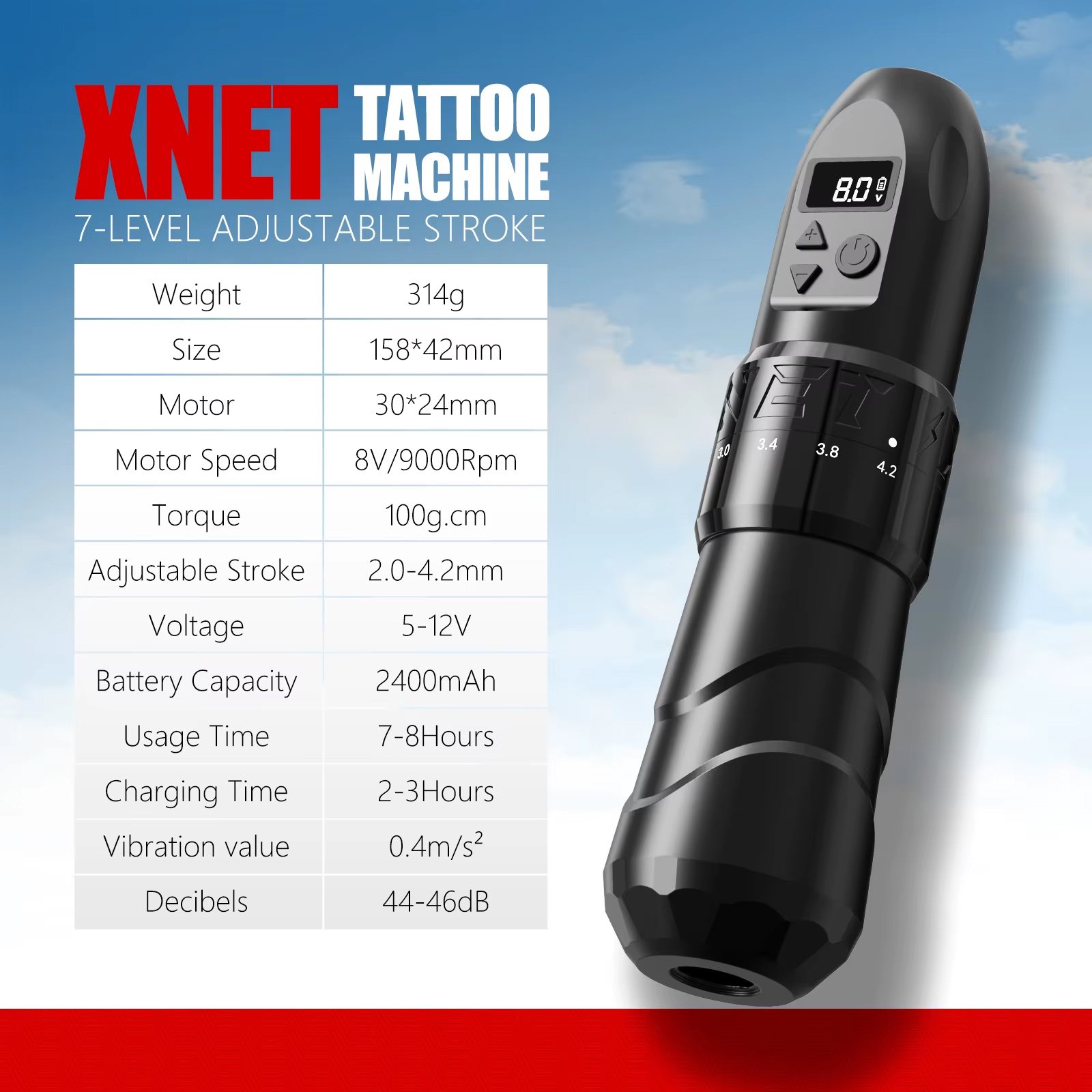 Maquina Tattoo Pen Inalámbrica Xnet Void Ajustable Stroke Negro - Imagen 2