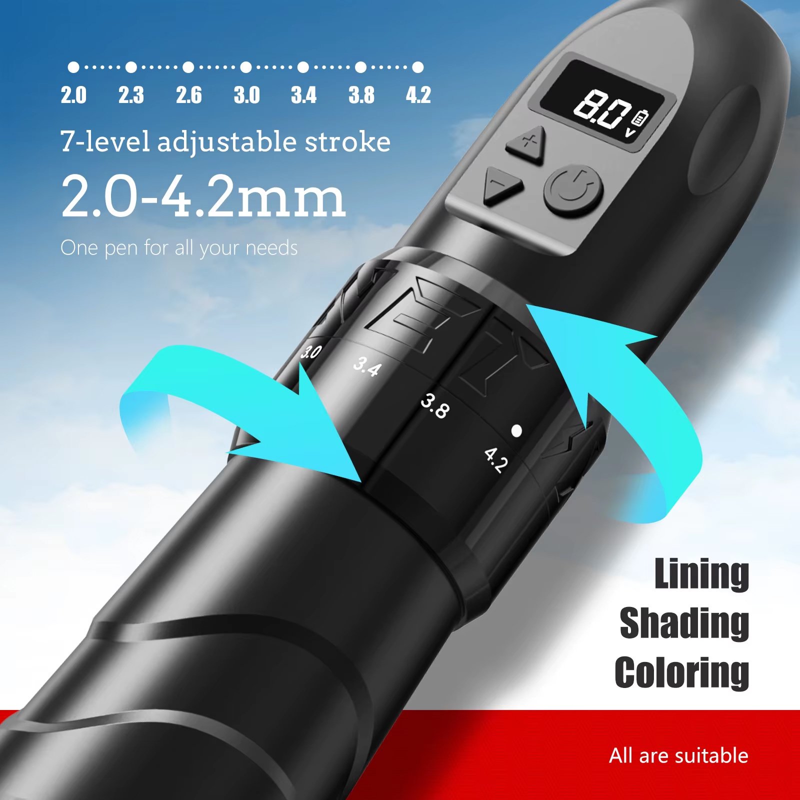 Maquina Tattoo Pen Inalámbrica Xnet Void Ajustable Stroke Negro - Imagen 6