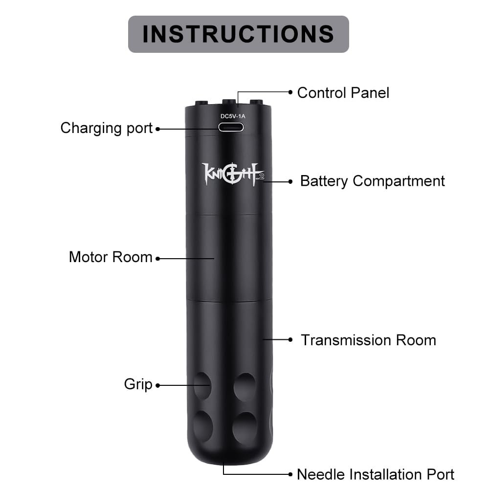 Maquina Pen Tattoo Inalambrica Knight En Kit Negro - Imagen 2