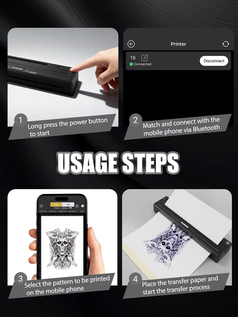 Impresora Térmica Dragonhawk T6 Para Plantillas De Tatuajes - Imagen 2